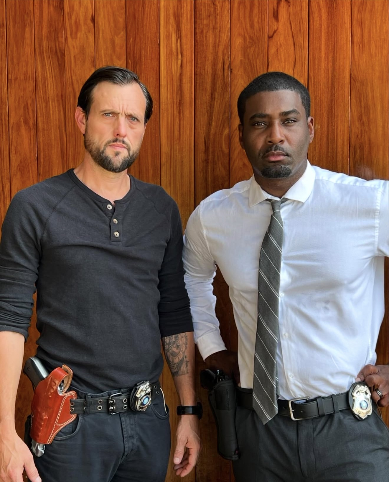Samuel French and Mickeal Freeland on the set of 3 Days or Else